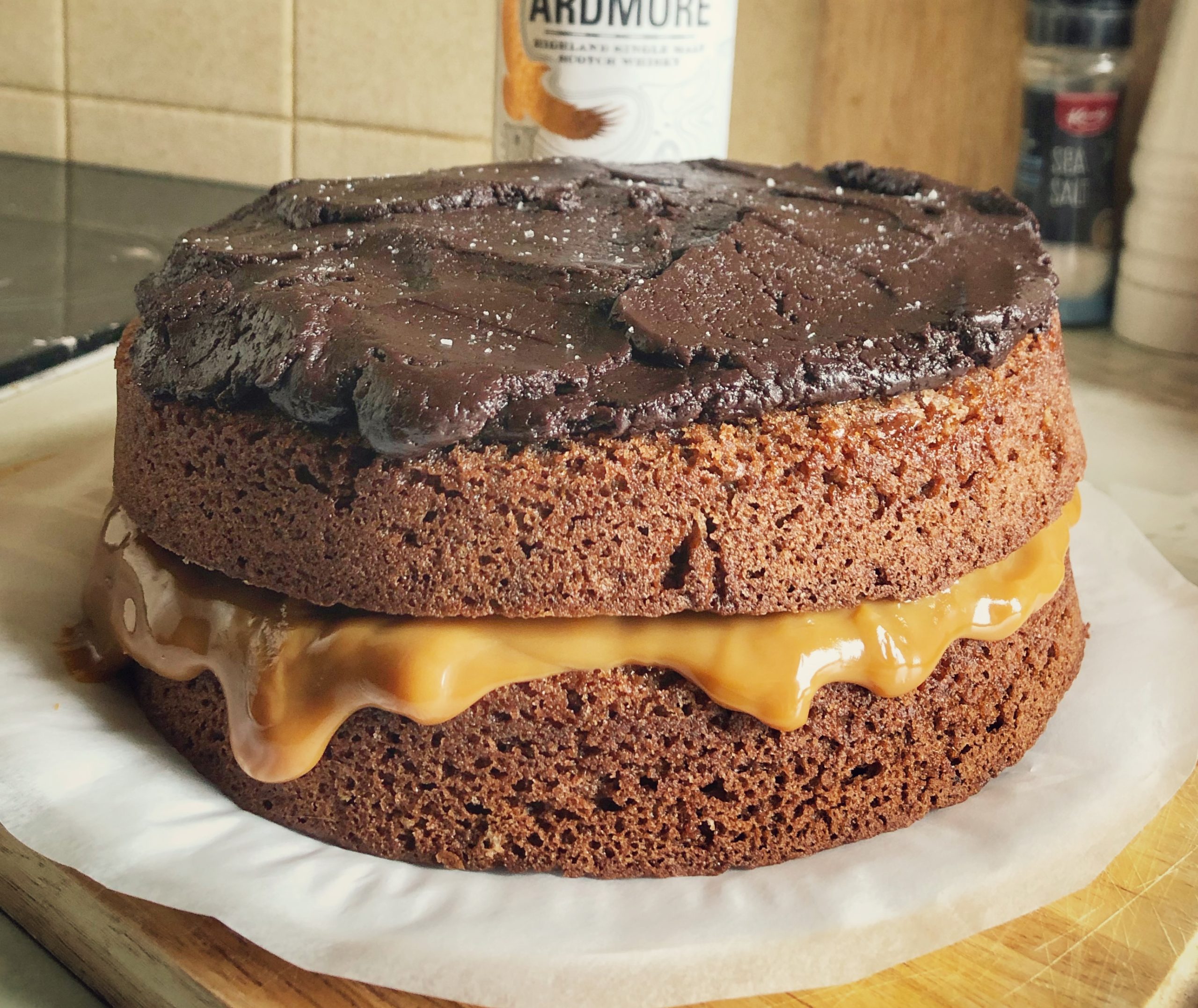 dark chocolate caramel cake rucksack foodie