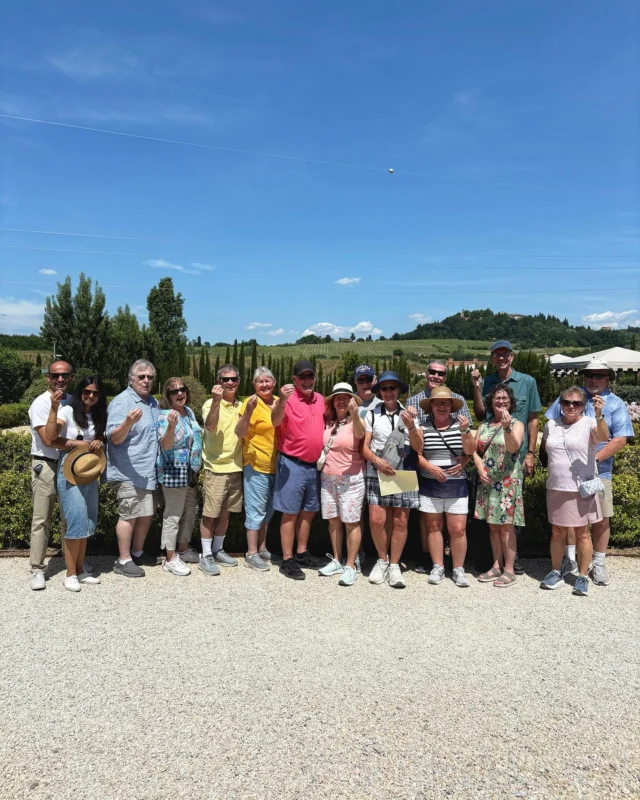 The group this week has named themselves the Holy Order of the Empty Bottle 🍷… that should tell you loads about how wonderfully fun they are as well as their level of enjoyment when it comes to sipping wine in the Italian sun! And today’s adventure with them into Tuscan wine country was fabulous!! 
📍Started with a quick stop to enjoy a breathtaking morning view of Florence from Basillica San Minatino! 
📍Then a reverent visit to the WW2 National Cemetery outside Florence, a moving visit for all of us. The location for the Florence American Cemetery was chosen as a permanent site because of its centralized location to where the 20 temporary cemeteries were once located in Italy during World War II. headstones of 4392 U.S. military soldiers are arrayed in symmetrical curved rows upon this Tuscan hillside. Another approximately 1,409 MIAs are memorialized on the large marble wall at the top of the site. These only represent 39% of the total number of the U.S. Fifth Army burials originally made between Rome & the Alps in Italy within one year 1944-1945 - staggering. 
📍we then made a visit to the foodie town of Grieve where folks shopped for locally produced wild boar cured meats , pecorino cheeses & the most fabulous local bakery full of fresh still warm breads
📍we upheld the truth that lunch in Tuscany must always be no less than 4 courses and 6 wine tastings!  Vernaccia & Chianti should never be passed up.
📍and one last stop for a stroll (& a gelato) in the ancient walled town of San Gimiamano. A beautifully intact medieval town that was originally established by the ancient Eutruscians. With 14 towers still shadowing over the stone walled cobbled streets that Dante Alighieri would have walked when here in 1300 serving as an ambassador to Florence seeking a political alliance. This UNESCO Heritage town is most important due to large number of original paintings & frescos still completely intact & in their original locations for nearly 1000 years, many of which Dante himself would have admired & a few his writings actually inspired. 
Only Day 4 … ❤️❤️❤️
#dayintuscany
#tuscandaytrip
#ilovemyjob #traveldirectorlife
#eatgoodlivewellenjoylife